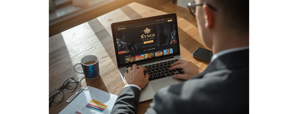 Spieler nutzt Kyngs Casino auf Laptop im Online Casino
